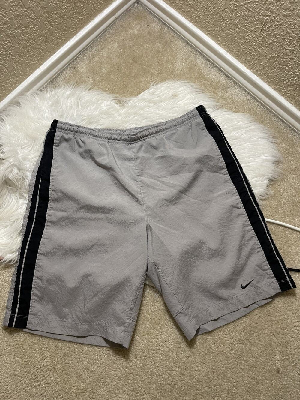 Vintage 90s Nike Nylon Athletic Shorts Mens Medium Gray Mesh Lined Running Swim